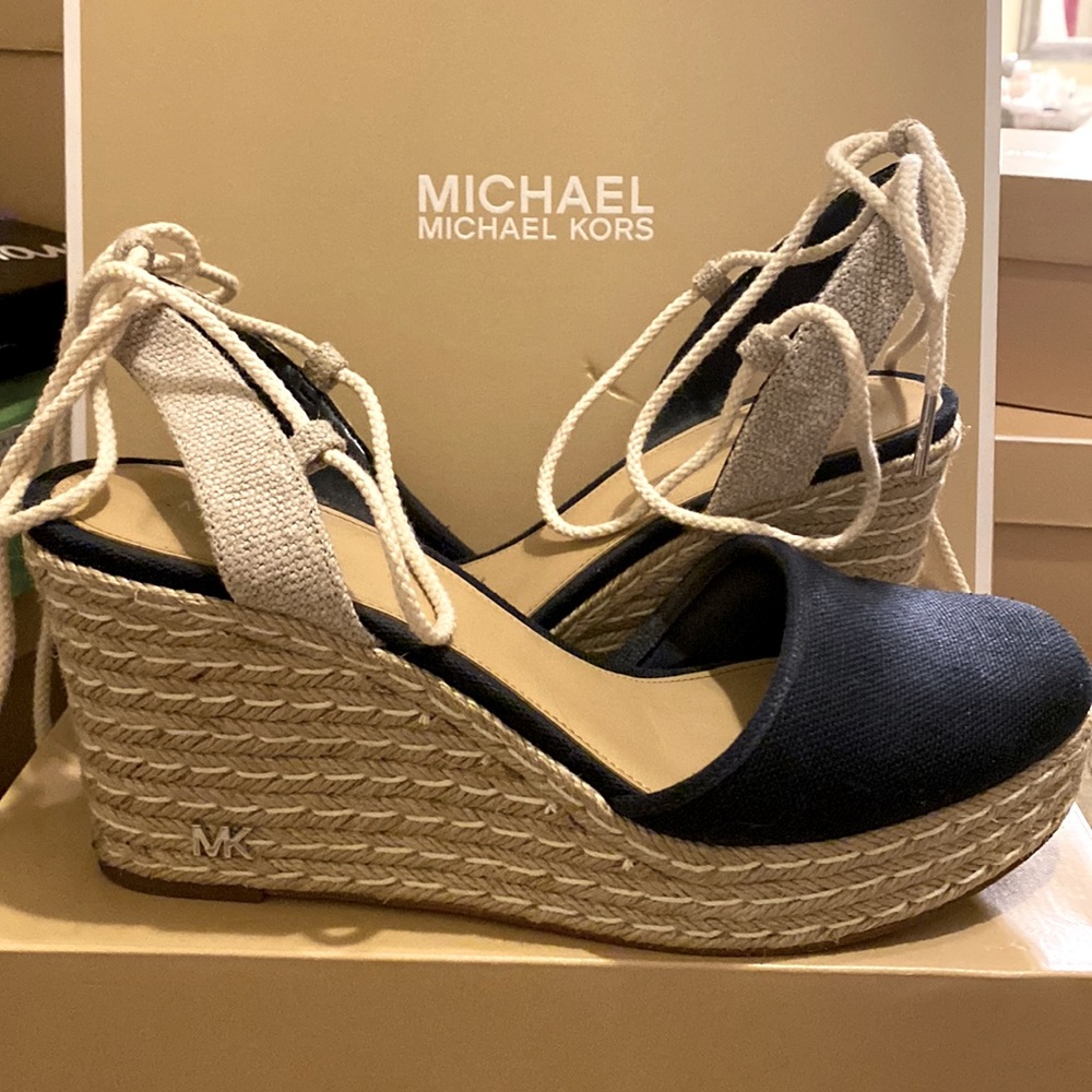 Michael Kors Margie Closed Toe Wedge Canvas Espadrilles